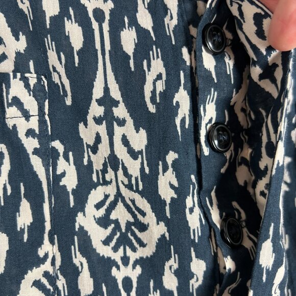 Zara Pants Womens Large Blue Off White Print Straight Leg Button Fly Lightweight - Picture 8 of 16